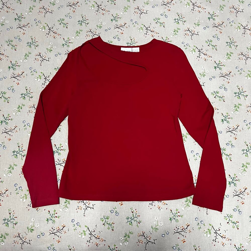 VTG Reflections Front Cut Out Long Sleeve Top Red Large Night Out Retro Indie